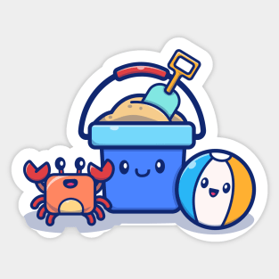 Cute Summer Bucket Sand With Crab And Ball Sticker